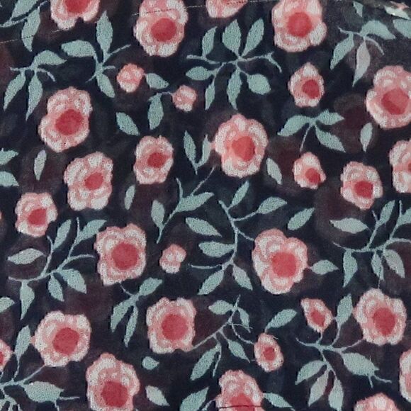 ANN TAYLOR LOFT PETITES BLUE FLORAL SEMI SHEER V NECK LONG SLEEVE TOP SIZE MP - Picture 4 of 10